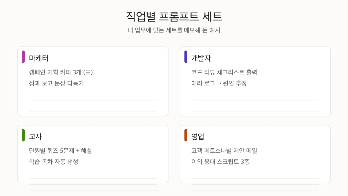직업별 프롬프트 세트를 메모해 둔 예시