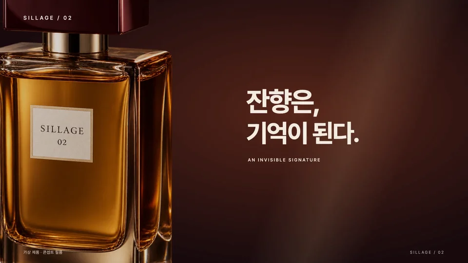 유리의 인상 — 왼쪽에 병을 크게 잘라 놓고 오른쪽에 카피를 배치합니다.